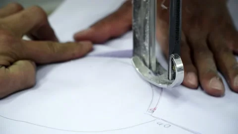 Factory worker cutting of fabric in factory. Used the razor machine for cutti Stock Footage 166046191