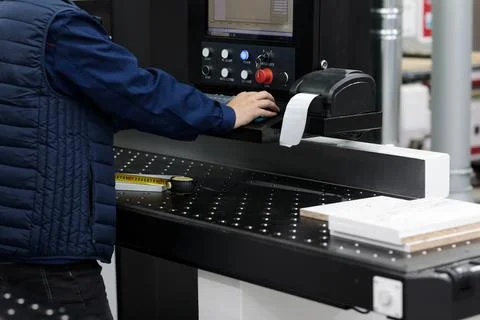 Factory worker labeling barcode shipping stickers Stock Photos