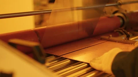 Factory worker laminating circuit board with protective film Stock Footage 316541954