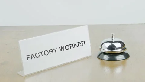 Factory Worker Office or Room with Hand Ringing The Bell on Desk or Table Stock Footage 300691828