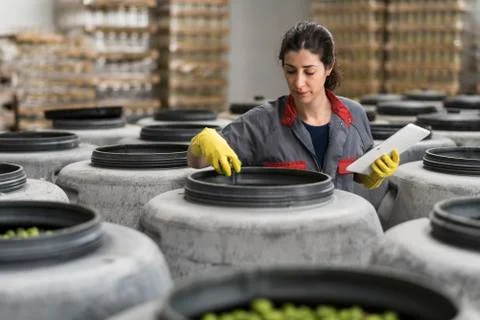  Factory worker in olives site Stock Photos