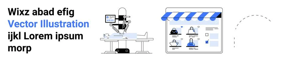 Factory Worker Operating Machinery Next to Online Shopping Website Interface Stock Illustration