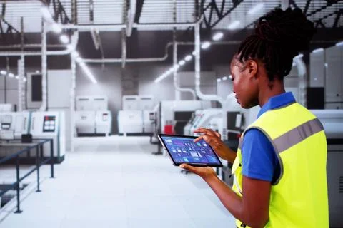 Factory Worker Osha Inspection Using Tablet Computer 写真素材