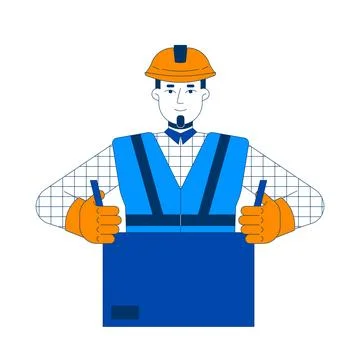 Factory worker packing cardboard box 2D cartoon character Stock Illustration