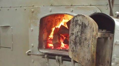 Factory worker putting firewood in stove Video stock 160097789