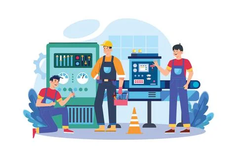 Factory worker repairing machine Stock Illustration