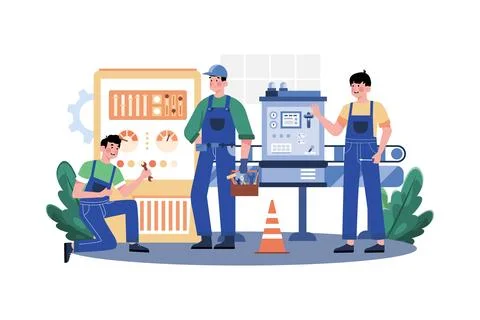 Factory Worker Repairing Machine Illustration concept on white background Stock Illustration