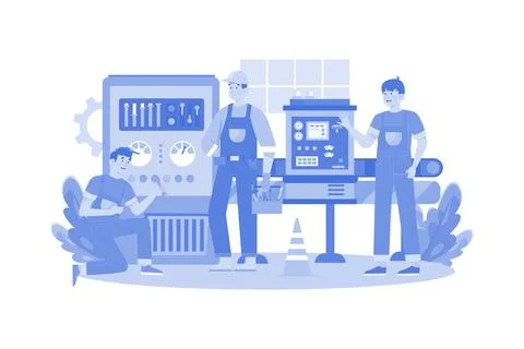 Factory Worker Repairing Machine Illustration concept on white background Stock Illustration