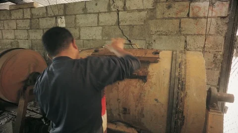 Factory Worker Sealing Gate Of Drum Mill Stock Footage 94735563