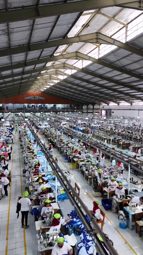 Factory worker sewing gloves using modern sewing machines Stock Footage 308889933