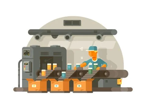 Factory worker standing on line Stock Illustration