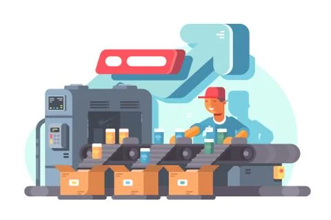 Factory worker standing on sorting line Stock Illustration