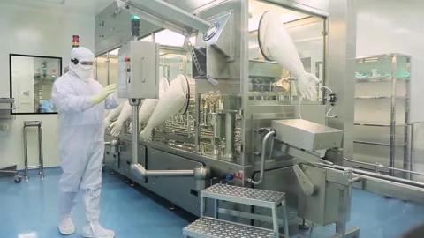 Factory Worker Using Tablet for Quality Control in Production Line Stockbeeldmateriaal 334562994