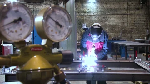 Factory Worker Welding Stock Footage 341268600
