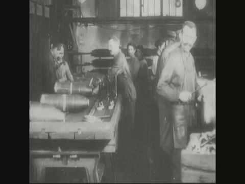 Factory workers are working in shell factory - 1918 Stock Footage 83657483