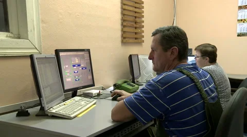 Factory workers at computers Video stock 63151501