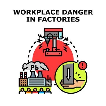 Factory workers facing industrial workplace dangers Illustrazione stock