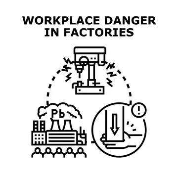 Factory workers facing industrial workplace dangers Stock Illustration