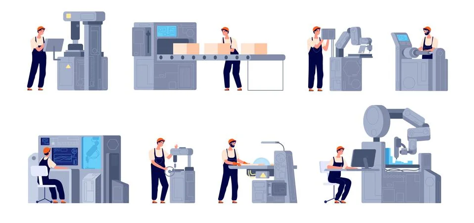 Factory workers. Industrial engineer, modern industry professionals. Innovation Illustrazione stock