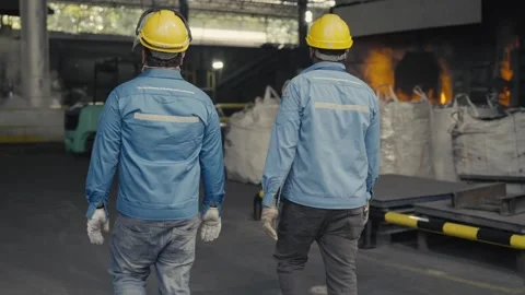 Factory Workers Industrial Site Hard Hats Stock Footage 336278846