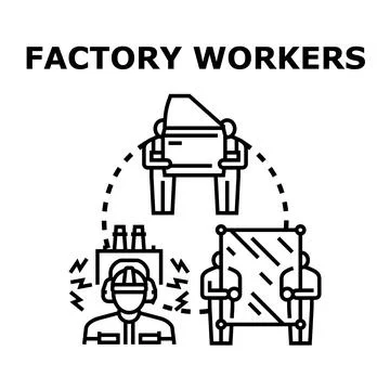 Factory workers performing industrial production processes Stock Illustration