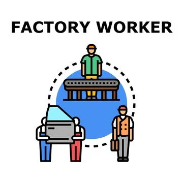 Factory workers producing goods on assembly line Stock Illustration