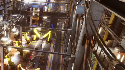 Factory workers use machines for assembly during daytime in a busy space Stock Footage 338320896