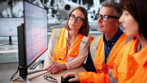 Factory Workers Using Computers Stock Footage 318309681