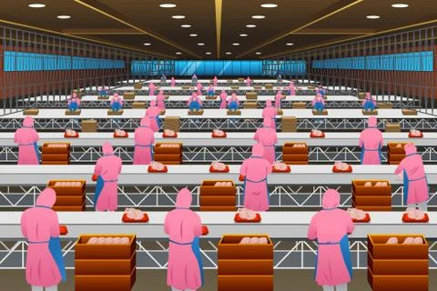 Factory Workers Working in a Plant Illustrazione stock