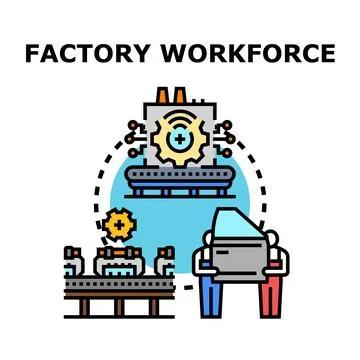 Factory workforce assembling goods on production line Stock Illustration