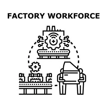 Factory workforce assembling goods on production line Stock Illustration