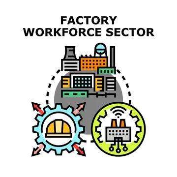 Factory workforce sector connecting industry processes and workers Stock Illustration