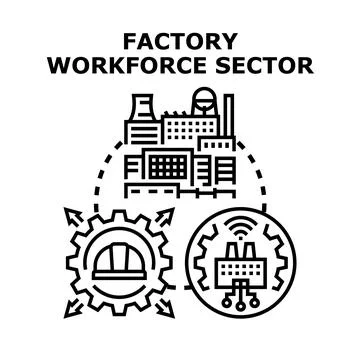Factory workforce sector connecting industry processes and workers Stock Illustration