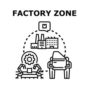 Factory zone production processes with automation and labor Stock Illustration
