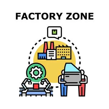 Factory zone production processes with automation and labor Stock Illustration
