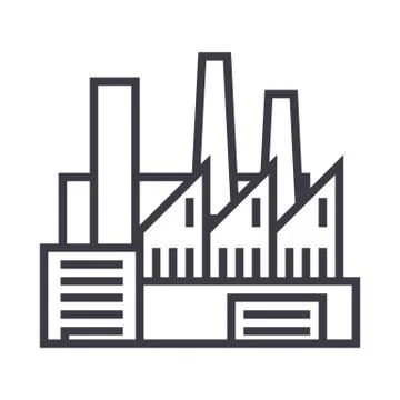 Factory,production,pipes with smoke vector line icon, sign, illustration on w Stock-Illustration