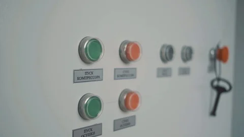 Factory's dashboard for controlling mechanisms using knife switches Stock Footage 125881118