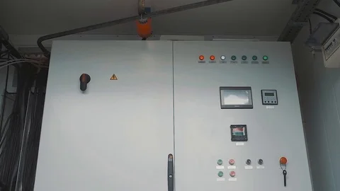 Factory's dashboard for controlling mechanisms using knife switches Stock Footage 125881125