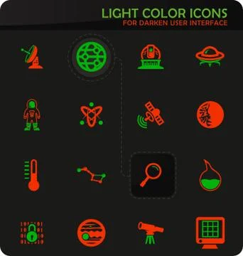 Faculty of astronomy icons set Ilustración de archivo