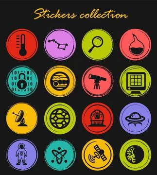 Faculty of astronomy icons set Stock Illustration