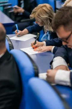 Faculty students having exam at the classroom. Stock Photos