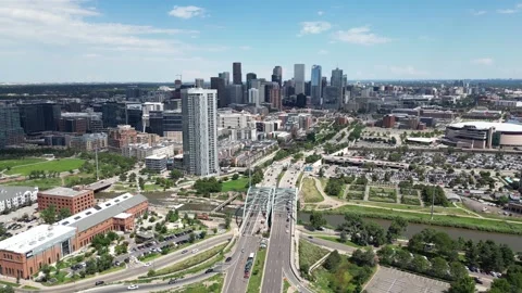 Fade back shot of Downtown Denver from the West looking at N Speer Blvd Stock Footage 246832166