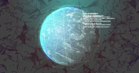 Fade-in initiating 3D Earth rotating while mesh expanding and code streaming Stock Footage 313639586