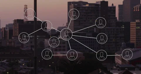 On fade in, network animating node activation into avatars for connection demo 스톡 동영상 314148174