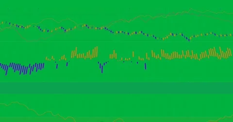 On fade-in receding grid showing lines, candles and pulsing bars, showing trends Stock-Footage 327337751