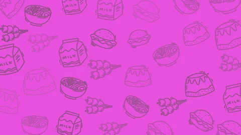 Faded outlines of various food items are displayed on a pink background, ideal f Stock Footage 323970535