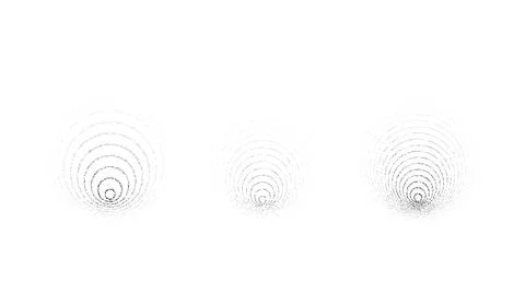 Faded rippled circles set. Dotted grain rings set. Stippled gradient epicentre Stock Illustration