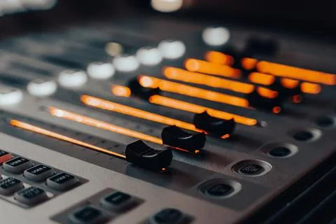 Faders of an audio mixer 写真素材