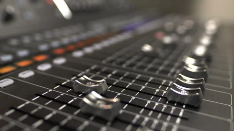 Faders of professional mixing console for sound control Vídeos de archivo 290513368