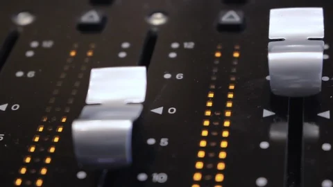 Faders on a sound mixing desk in studio 2 Stock Footage 108543782